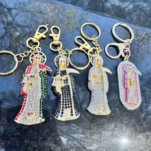 Santa Muerte Keychains - Gold Finish with Colorful Designs and Unique Features