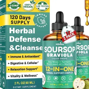 HIIHONE (2 Pack 12 in 1 Soursop Bitters Liquid Drops with Sea Moss, Moringa, Turmeric, Black Seed Oil for Immune, Digestive & Antioxidant Support, 2 Fl Oz