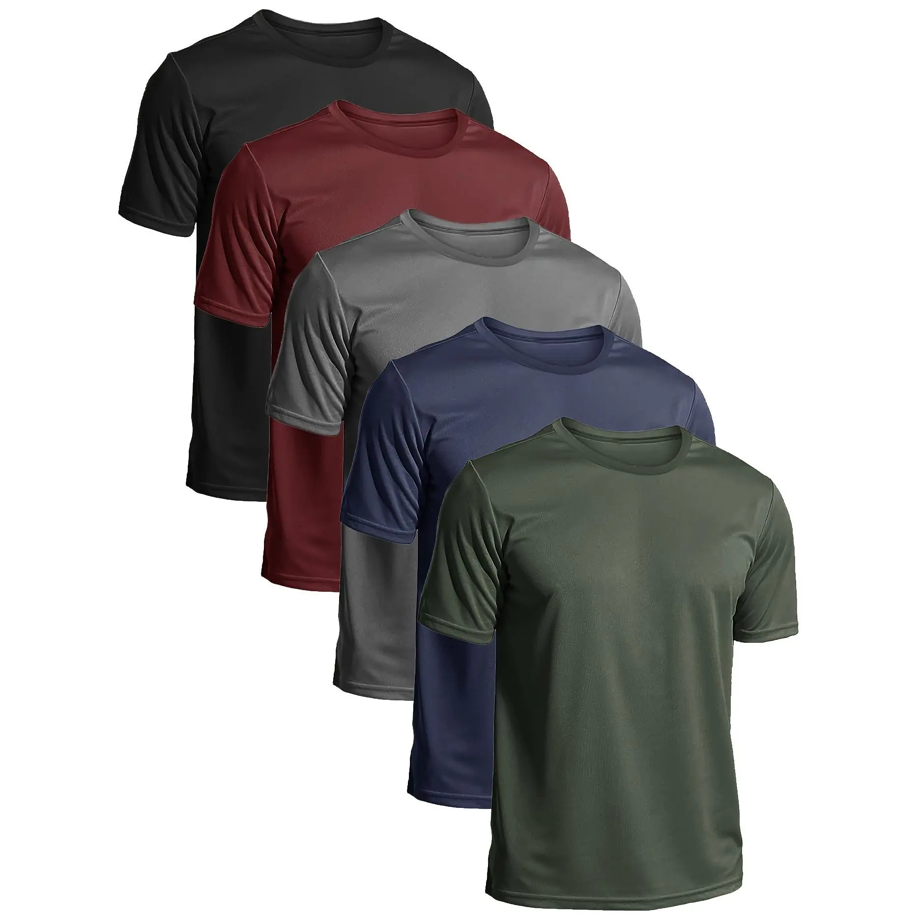 5PCs MEN'S quick-dry athletic T-shirts-sun protection short sleeve gym & running tees