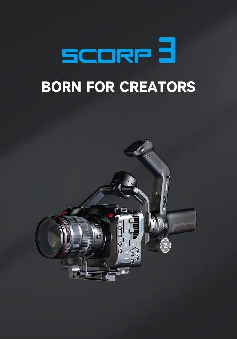 FeiyuTech SCORP 3 Gimbal Stabilizer with AI Tracking, 3-Axis Handheld Stabilizer for Sony Canon DSLR, 3.5kg/7.72lbs Payload, Detachable Wireless Remote Control Handle for Solo Filmmaking