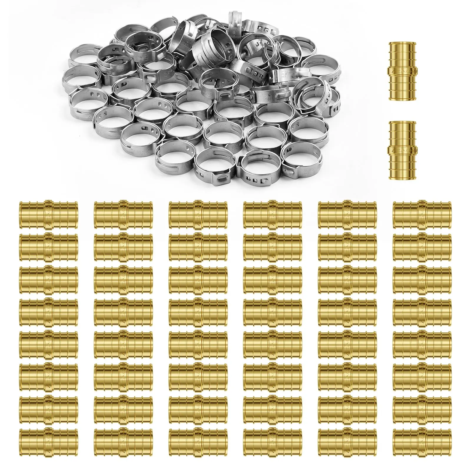 【Summerfinds】VEVOR Pipe Fittings, 1/2" 50PCS Brass Pipe Fittings, Clamp-style Straight-Through Pipe Connector Brass Air Fittings, Heavy Duty Plumbing Fittings Tube Adapter for Heating/Shower Systems,Water Pipes Gas Lines