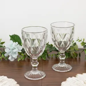 6-Pack Crystal Cut Wine Glasses 12oz Embossed Design Stemmed Clear 7" - Goblets for Cocktails & Drinks