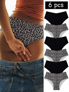 Women's Leopard Print Panties Set, Fitted Underwear for All Seasons, Soft, Plain Design, Casual Style, Seamless Ladies' Lingerie Pack
