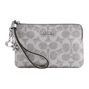 COACH Boxed 15 Mini Clutch with Detachable Charm in Silver Crossgrain Coated Canvas and Twill Leather for Women