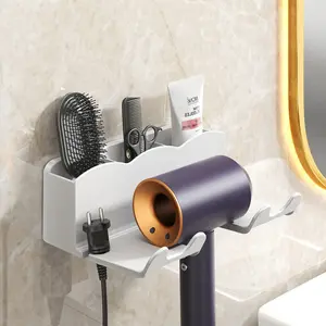Wall Mounted Hair Dryer Holder, Multifunctional Storage Rack for Hair Dryer, Wall-Mounted Self-Adhesive Organizer, Bathroom Organizer Supplies