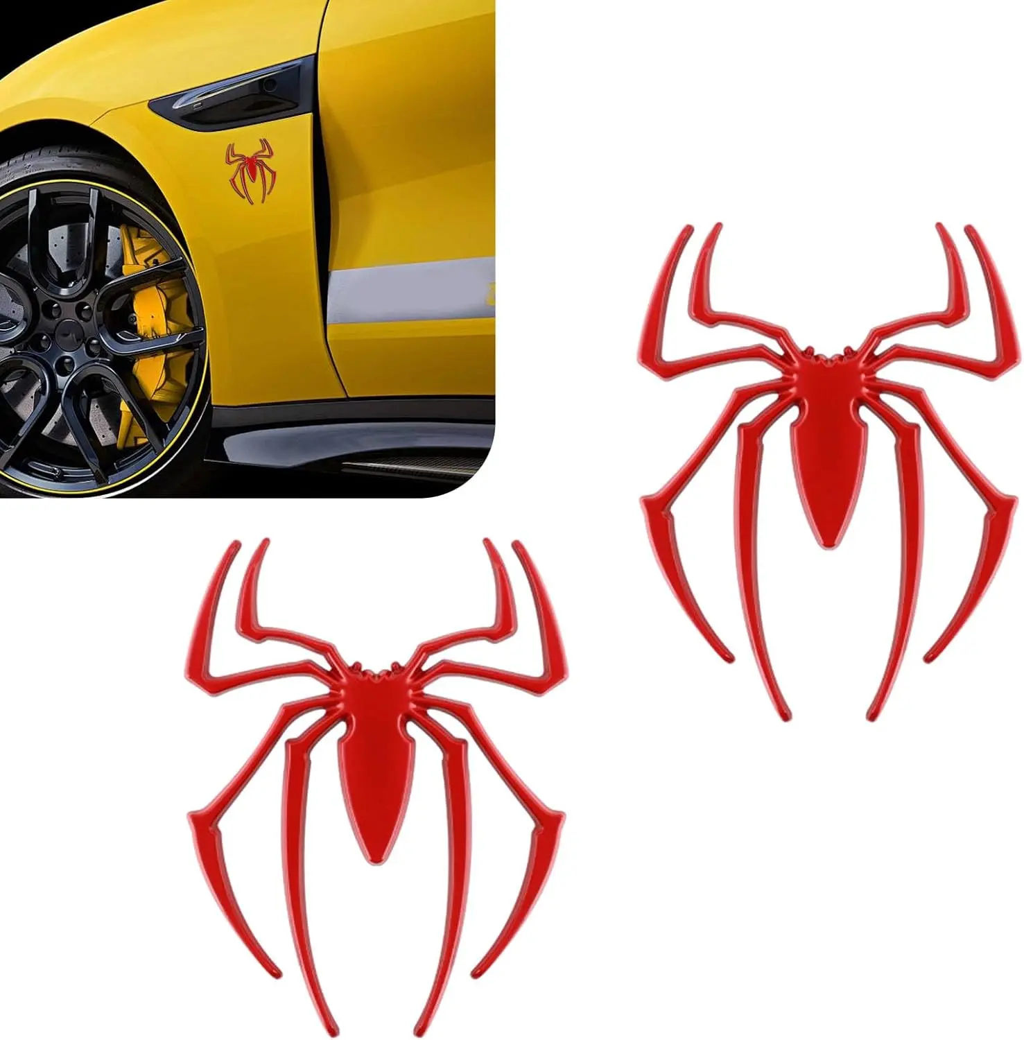 2PCS Chrome Red 3D Spider Metal Car Emblem Badge Decal Sticker - Vehicle Exterior Decoration, Car Decor, Decal for Trucks, SUVs