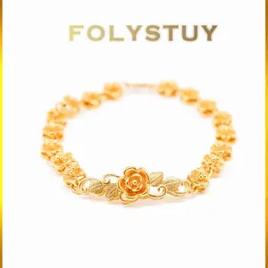 FOLYSTUYYNW107.8-inchExquisitelyCarved8mmFlower-themedBraceletwithDelicateRoseAccentUnisexElegantJewelry