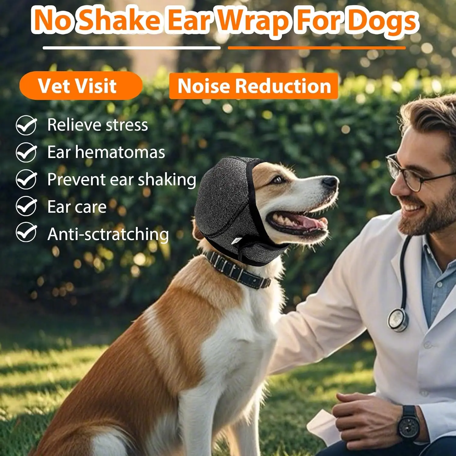 Dog Calming Hoodie Ear Wraps for Dogs, Waterproof Dogs Swim Cap, Pet Ear Cover Muffs for Anxiety Relief Noise Cancelling, Doggy Head Warp Ear Protection for Hematoma Fireworks Bath Swim Blow（Grey)
