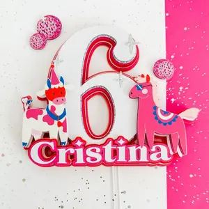 Custom 3D Discon animals Cake Topper, Disco farm animals Party, Shaker Topper, Cake decoration