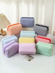Bubble Satin Striped Makeup Bag, Large Capacity Travel Cosmetic Organizer, Portable Stationery Pouch, Multi-Functional Storage Bag, Perfect Gift