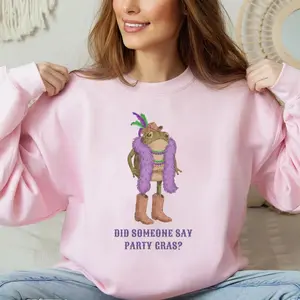 Mardi Gras Sweatshirt, Funny Frog Mardi Gras Tee, New Orleans Nola Shirt, Fat Tuesday Carnival Hoodie, Unisex Sweater Pullover Tee