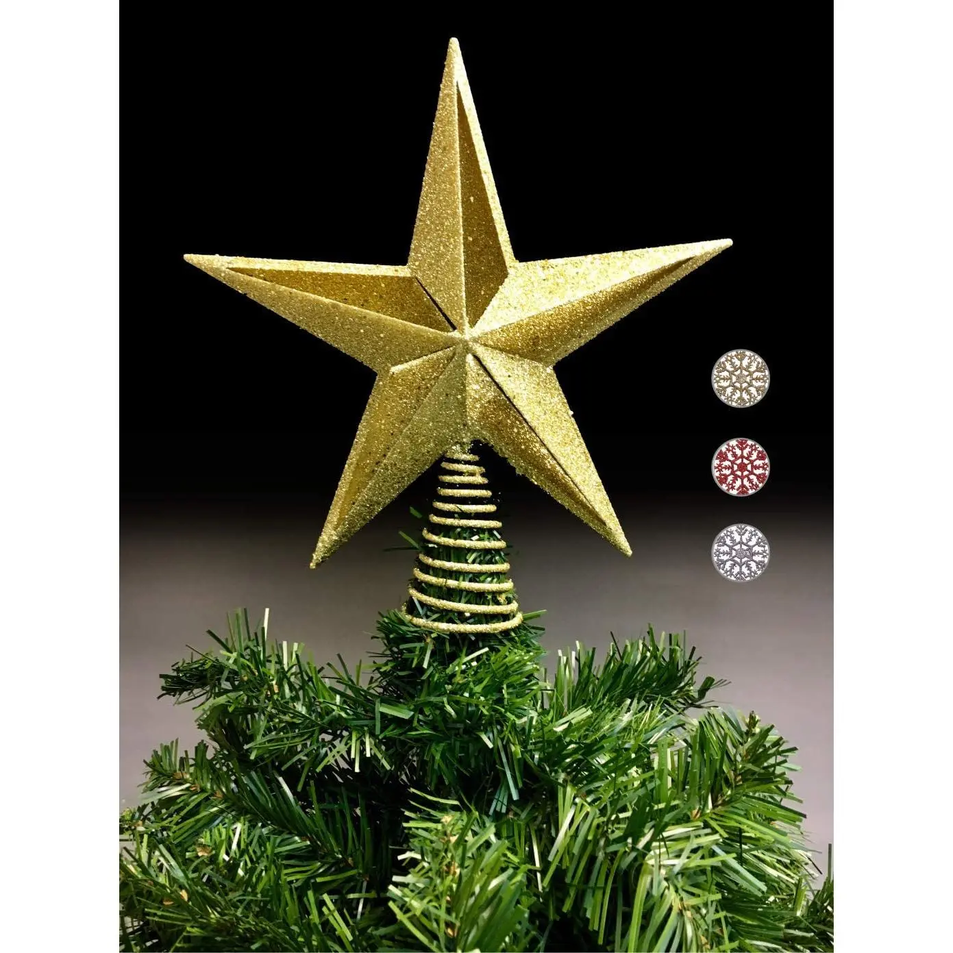 Gold Glitter 10-Inch Filigree Star Tree Topper