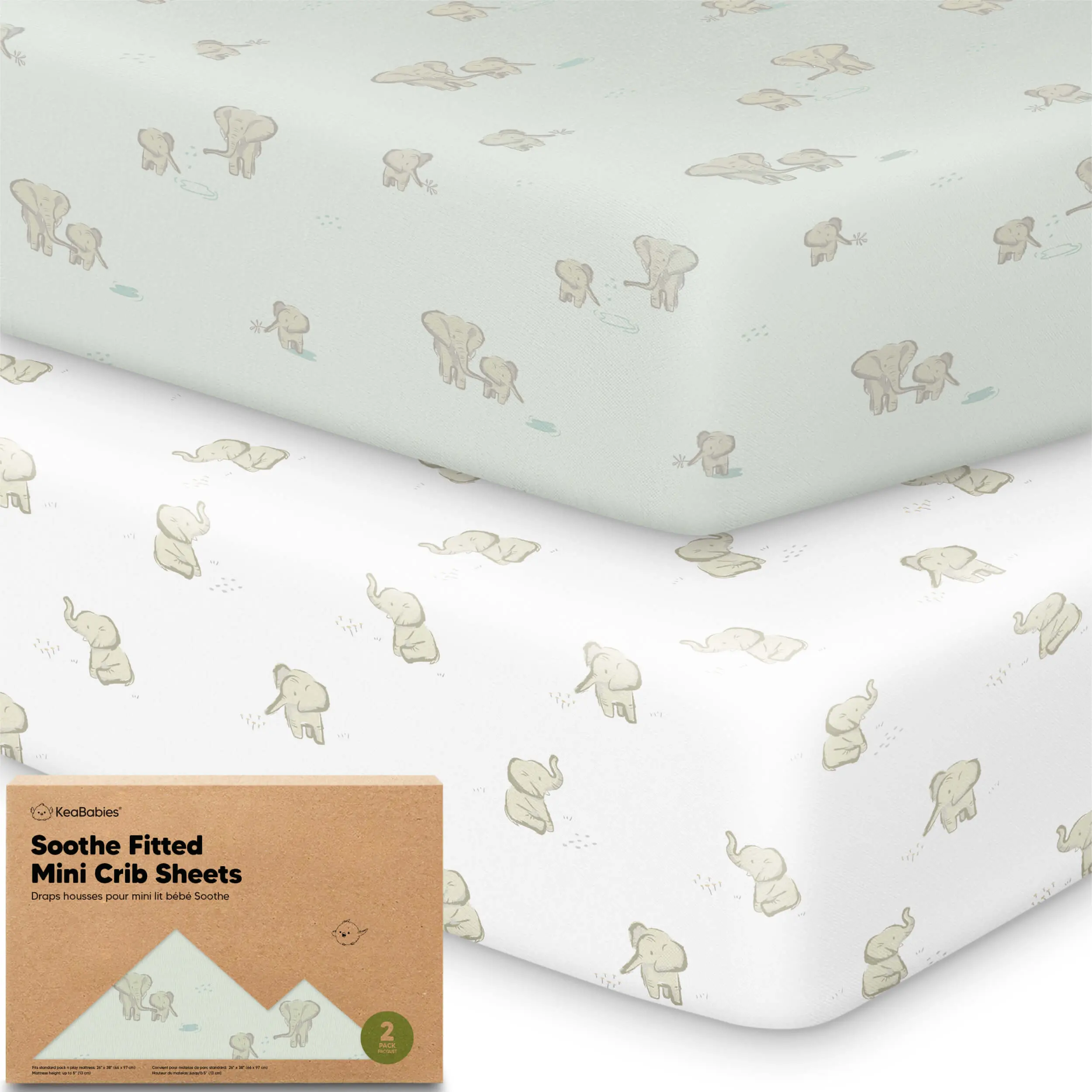 KeaBabies Organic Jersey Cotton 2-Pack Fitted Mini Crib Sheets, 38x26 in Pack N Play Sheets, Neutral Breathable Cotton Mattresses & Bedding, Soft Toddler Bed Cover for Boys Girls