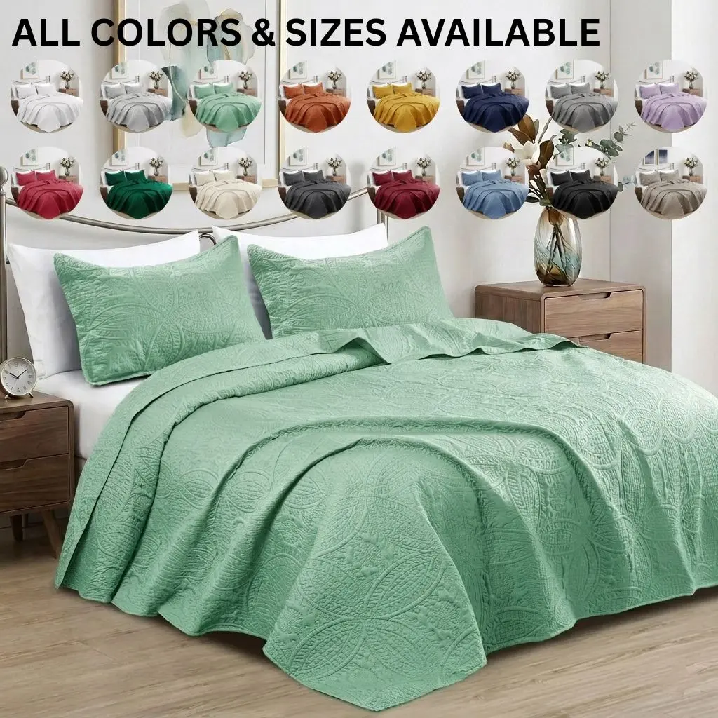 Ultra Soft Coin Stitch Quilt Set - All Season Lightweight Microfiber Bedspread Coverlet Set for Bedroom Decor