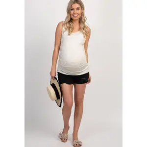 PinkBlush Black Distressed Raw Hem Maternity Jean Shorts