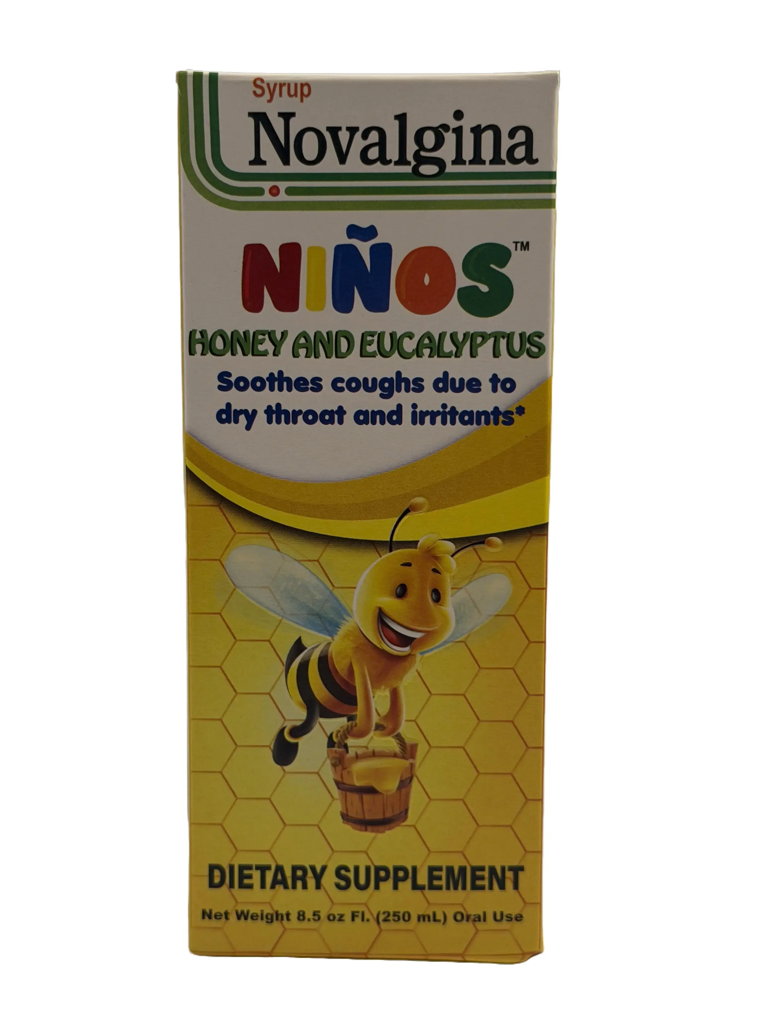Novalgina Honey & Eucalyptus Dietary Supplement Syrup - 250mL Oral Use, Natural Vitamin Nutritional Support for Health & Wellness
