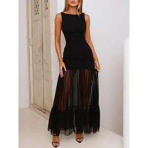 Elegant Backless Tulle Evening Party Dress Solid Color Women’s Wedding Guest Gown