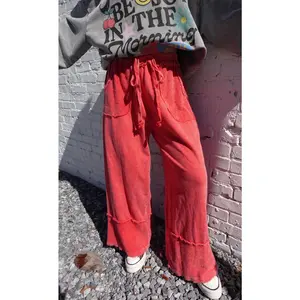 Washed Away Wide Leg Lounge Pants - Cherry