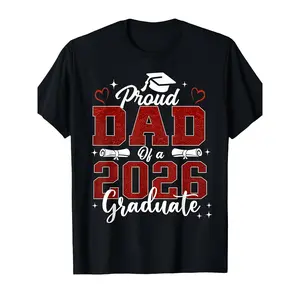 [100% Cotton] 100% Cotton2026 Graduate Proud Dad Black T Shirt Graphic Tee Red White Letter Print Graduation Cap Diploma Statement Top Casual Daily Wear Party Outfit Birthday Gift Family Celebration