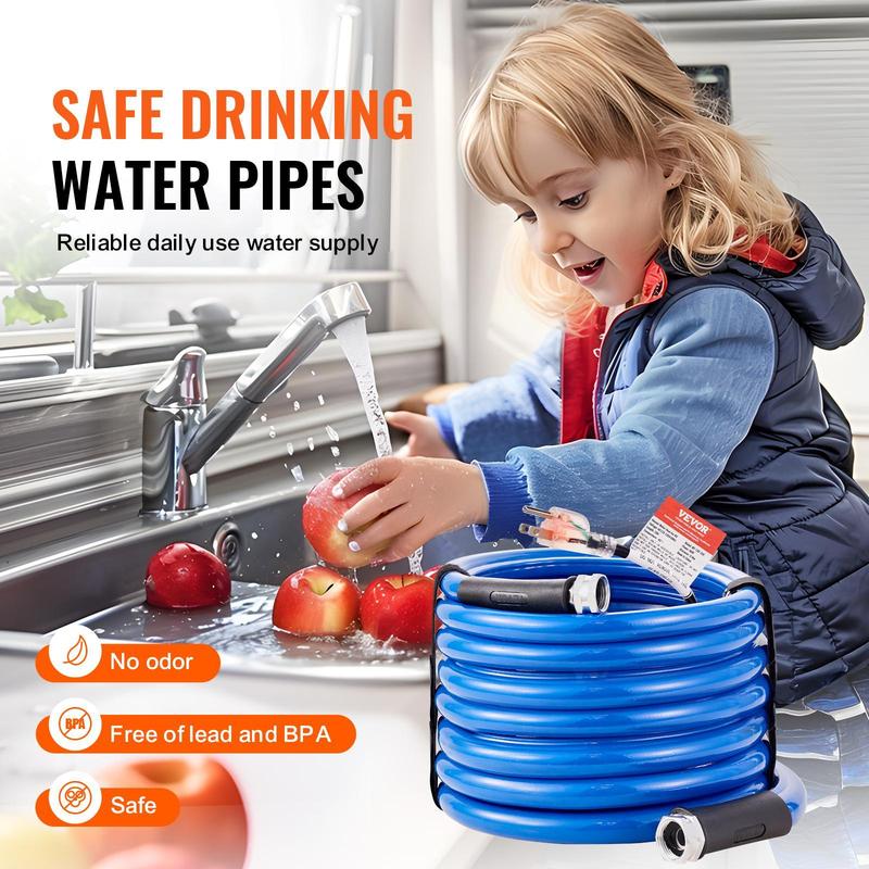 VEVOR 25ft Heated Water Hose for RV, Heated Drinking Water Hose Antifreeze to -45°F, Automatic Self-regulating, 5/8" I.D. with 3/4" GHT Adapter, Lead and BPA Free