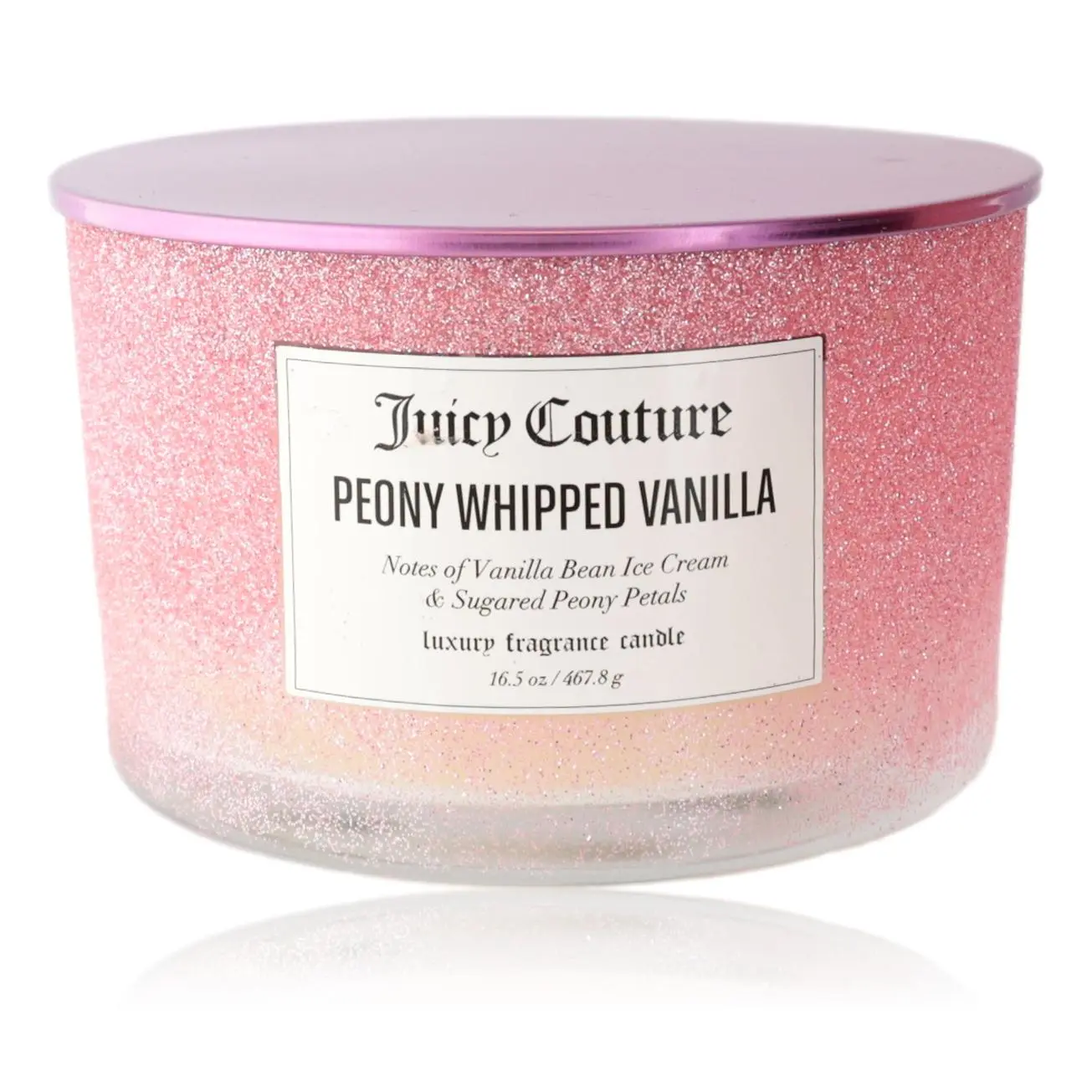 Juicy Couture Decorative 3-Wick Decor Household Candle - 16.5oz Soy Wax Blend, Peony Whipped Vanilla, Vanilla Bean Signature Scent