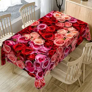 Rectangular Valentine's Day Tablecloth, Rose Floral Pattern, Couple Dinner Decor, Anniversary Decoration, Best Valentine's Gift