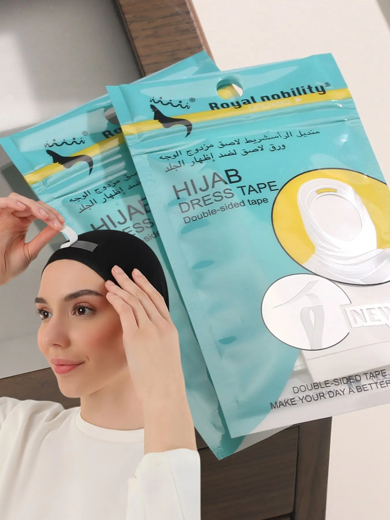 2 Set/72pcs Hijab Tape for Muslim, Invisible Discreet Anti-Slip Adhesive Band, Casual Plain Design, All Seasons Wear, Non-Toxic Material