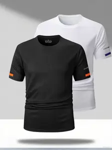 Two-piece reflective striped quick-dry breathable training suit, fitness sports outdoor running gym squat, black orange color-block four-way breathable activewear set