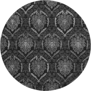 HomeRoots 666062 8 ft. Gray & Silver Medallion Transitional Washable Round Area Rug with UV Protection