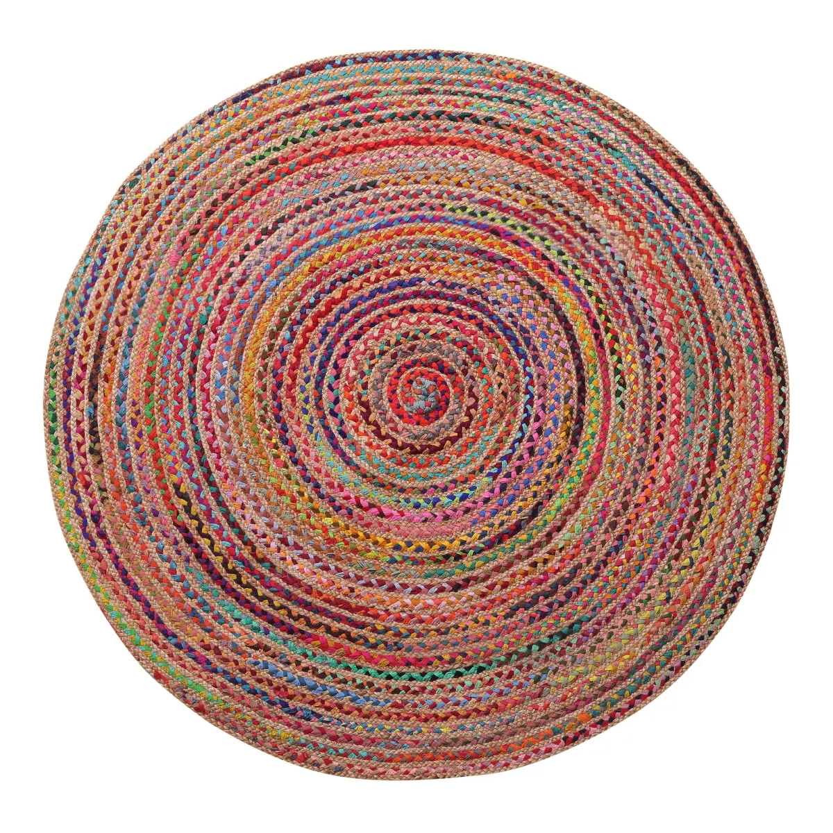 3 ft. Tan Geometric Hand Braided Round Area Rug