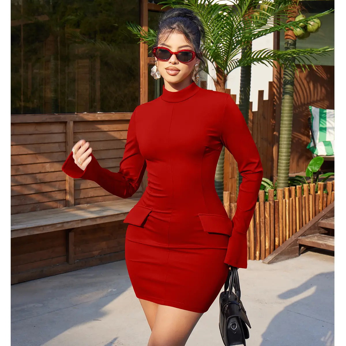 OYS Women's Long Sleeve Mock Turtle Neck Bodycon Mini Tank Short Party Dress with Decorative Pockets & Zipper Back - TikTok Shop OYS Women's Long Sleeve Mock Turtle Neck Bodycon Mini Tank Short Party Dress with Decorative Pockets & Zipper Back - TikTok Shop