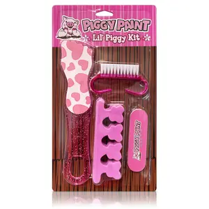 Piggy Paint 4 Piece Pedi Set - Foot File, Nail File, Pedi Brush, and Toe Separators in Signature Pink for Spa Night