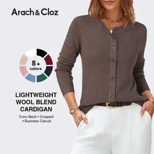 Arach&Cloz Women's 2026 Spring Lightweight Cropped Cardigan Long Sleeve Crew Neck Bolero Shrug Casual Top Arach&Cloz Women's 2026 Spring Lightweight Cropped Cardigan Long Sleeve Crew Neck Bolero Shrug Casual Top