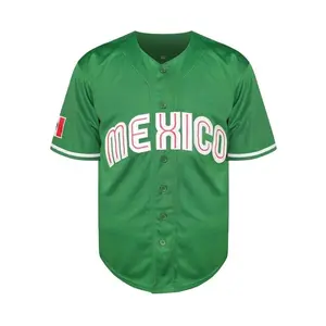 Men's "MEXICO" Letter & Flag Button Front Baseball Jersey, Short Sleeve Baseball Top for Training Competition, Menswear for All Seasons,UNISEX jersey baseball,gift for fan