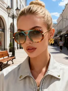 Women's Oversized Dual-Bridge Sunglasses, Casual Versatile Design, Elegant and Stylish, Perfect for Daily Wear and Vacation Travel