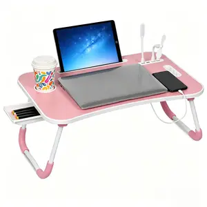 Ultra Large Foldable Laptop Bed Table with 3 USB Ports, Cup Holder, Drawer, Mini Fan & Light - Stable Durable Tray for Eating, Reading, Writing on Bed/Sofa/Floor - Portable & Easy Use - Regalo de Año Nuevo