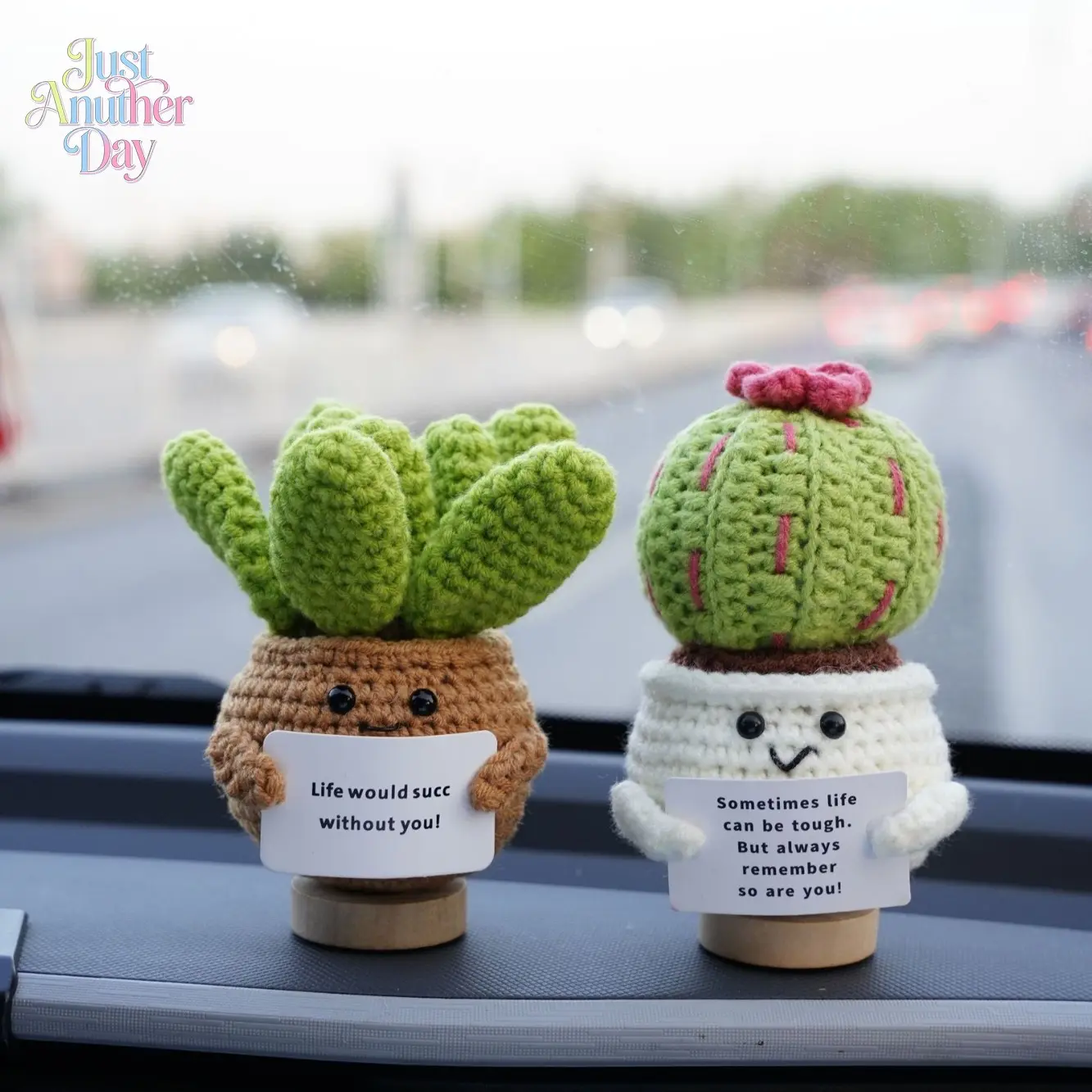 Handmade Crochet Positive Affirmation Plant Doll, Knitted Cactus Succulent with Encouraging Card, Emotional Support Gift & Desk Decor