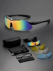 Outdoor Sports Sunglasses, 1 Pair Windproof Goggles with 5 Interchangeable Lenses, Cycling Fishing Climbing Running Sunglasses, Sports Eyewear Accessories