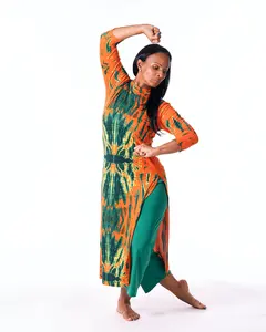Modern Tunic + Pants Set (2-Piece) – Orange & Green Batik Print | Christian Praise Dancewear | ARISE Collection