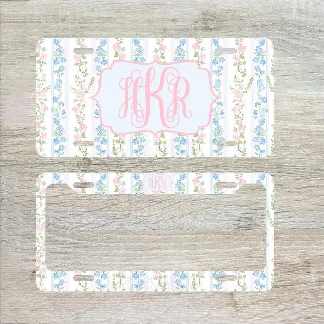 Custom Monogram Front License Plate & Frame Set, Personalized Car Exterior Accessories Set - Initials License Plate Frame