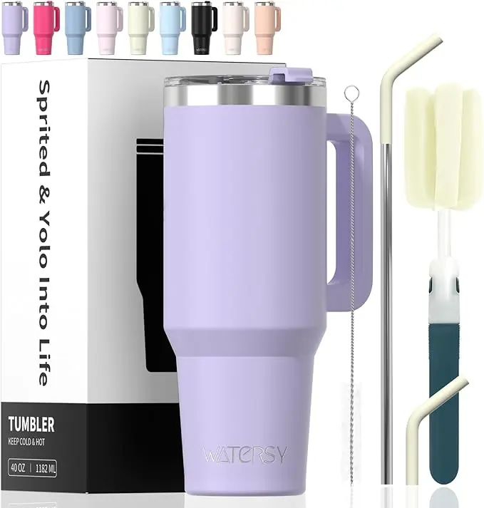 40 oz Insulated Stainless Steel Thermal Flask - Portable Double Wall Beverage Bottle with Handle, Lid, Straw, 34-Hour Cold Preservation, for Iced Tea, All Seasons Kitchenware Drinkware (Purple), Flasks