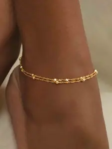 Women's Fashionable Metal Chain Dainty Layered Anklet, Simple Design Dual Layer Beaded Foot Jewelry, Trendy Jewelry, Perfect for Daily Wear & Party Accessories, All Seasons