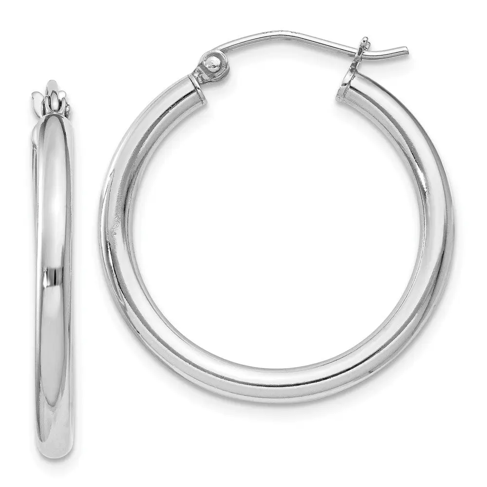 Unisex Sterling Silver Rhodium-Plated Round Hoop Earrings, 2.5mm Size, Plating Finish, for Everyday Wear