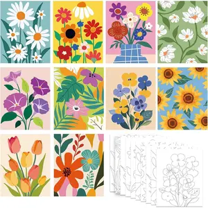 Nuberlic 10 Packs 8X10 Pre Drawn Canvas for Painting Floral Pre Printed Canvas Painting Kit Vibrant Botanical Pre Drawn Canvas to Teens Night Party Supplies