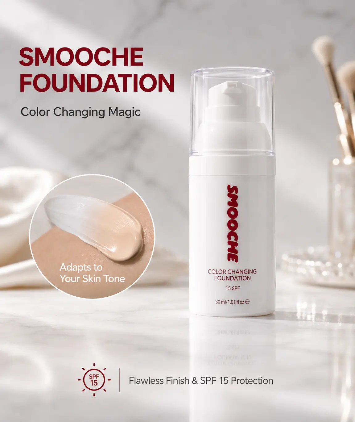 Color Changing Long-Wear Foundation Makeup - SPF50 Sun Protection, Adaptive Tone Matching, All-Day Coverage, Buildable Natural Look, Even Skin Tone, Flawless Base, Suitable for All Skin Types, Spf50 Shield, Long-Lasting, Water Base
