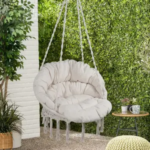 [SOIYELIFE] 330 Lbs Weight Capacity Macrame Hammock Swing Chair with Cotton Rope & Detachable Cushion - Bohemian Hanging Chair for Living Room, Patio & Garden