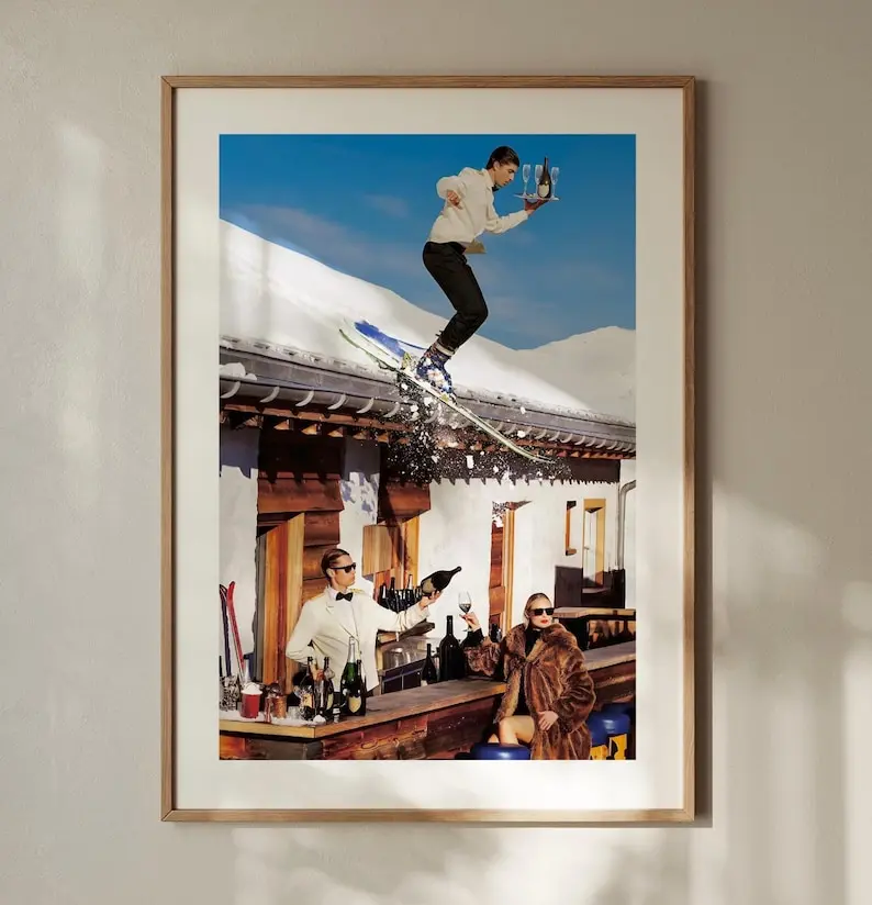 Vintage Skiing Poster - Retro Apres Ski Creative Design Print, Eco-Friendly Paper Fade-Resistant Wall Art, Home Inspo Indoor Home Aesthetic Decoration
