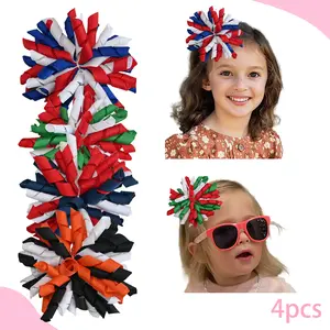 JoyBowie Christmas Hair Clips 4Pcs 3.4 Inch Curly Ball Bow Hair Clips, Christmas Party Hair Bows, Baby Girl Hair Accessories, Handmade Hair Bows, Toddler Hair Accessories, Christmas Girl Gifts