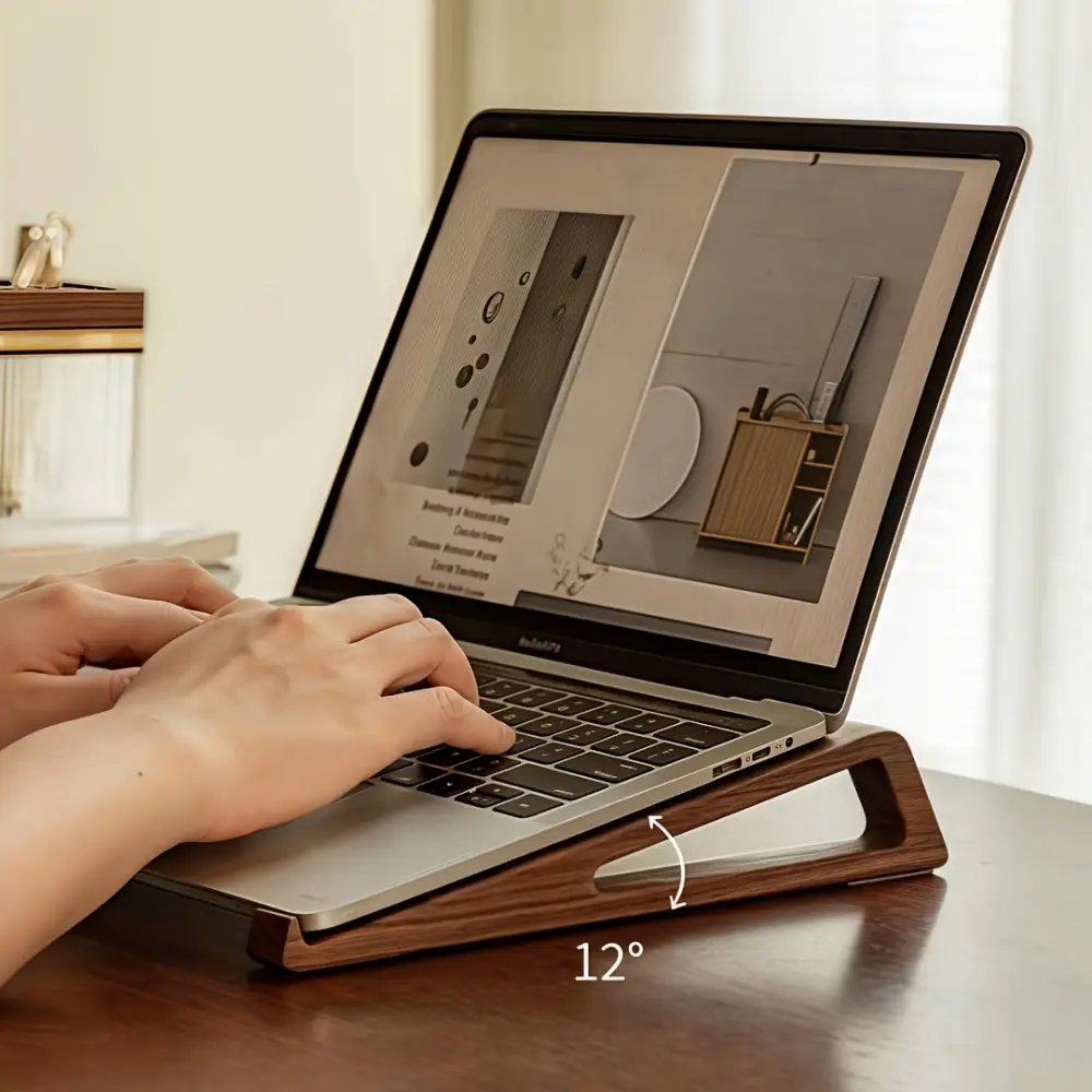 Ergonomic Bamboo Laptop Stand with Wooden Shelf, Portable Reading & Study Desk for Books, Tablets, Retro Style Office Accessory, Laptop Stand for Desk, Computer Stand, Durable Construction, Ergonomic Home Office, Computer Peripherals, Laptop Accessories