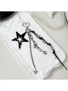 Simple pentagram bag pendant accessory, personalized pentagram bag decoration, black braided rope keychain pendant, Miu style